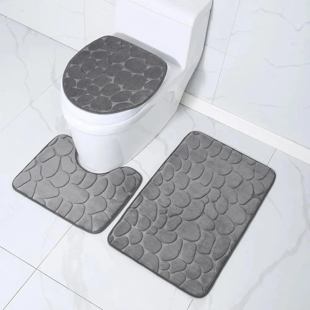 Conjunto de Tapetes Antiderrapantes 3 Peças para Banheiro Absorvente Lenogue Cinza