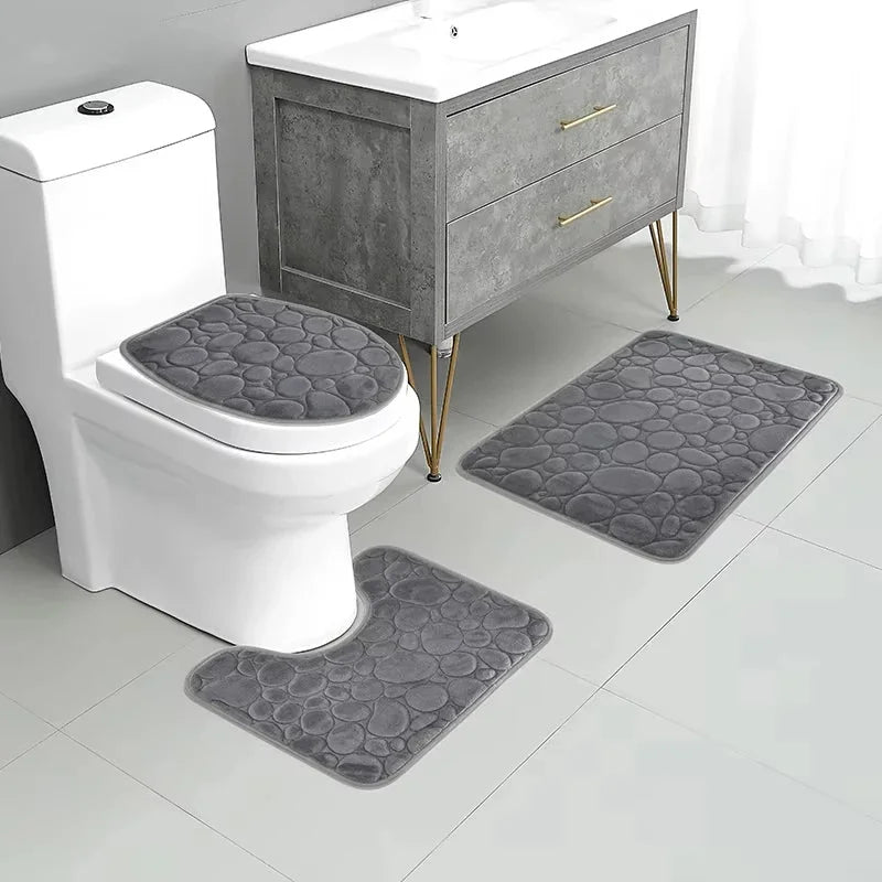 Conjunto de Tapetes Antiderrapantes 3 Peças para Banheiro Absorvente Lenogue