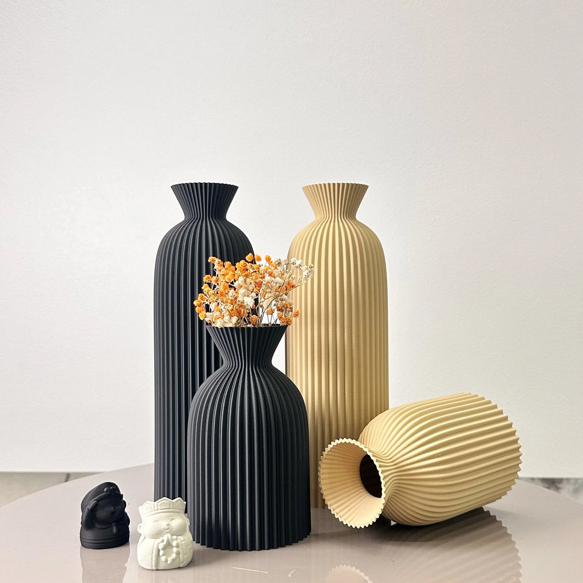 Conjunto Vaso de Arte Élégance Design Ondulado Lenogue