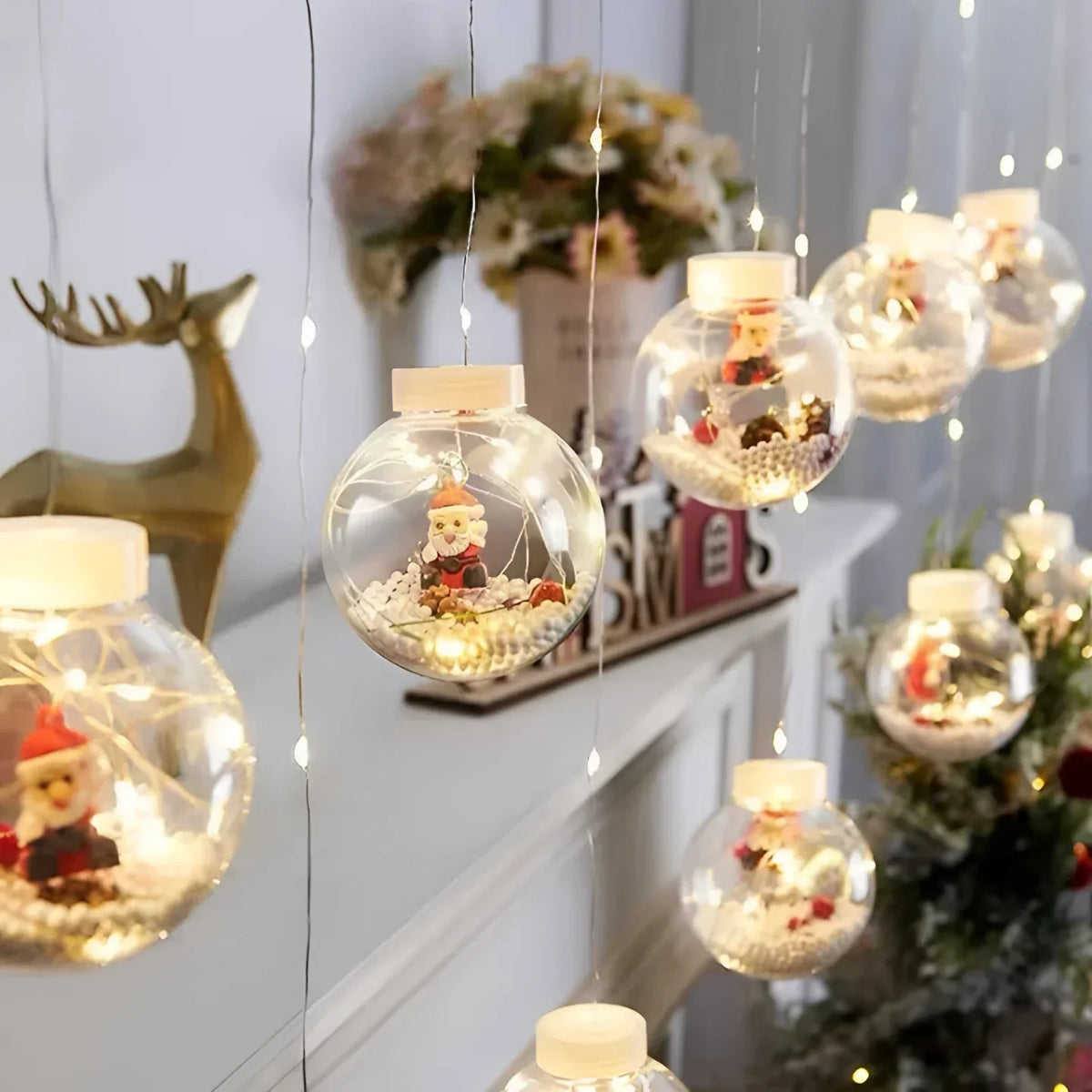 Cordão de Luzes Led Decorativas para Natal com Bolinhas Festivas Lenogue