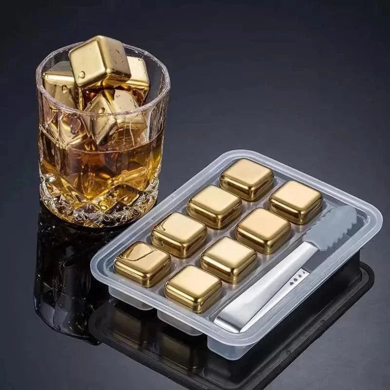 Cubos de Gelo Aço Inox Dourado com Pegador Lenogue 8