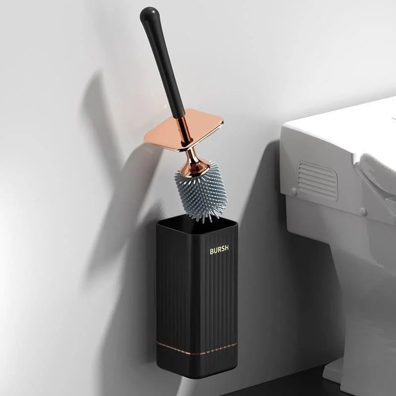 Escova Sanitária de Silicone com Suporte e Cerdas Flexíveis Lenogue Preto