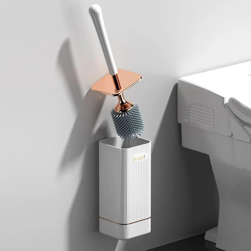 Escova Sanitária de Silicone com Suporte e Cerdas Flexíveis Lenogue Branco