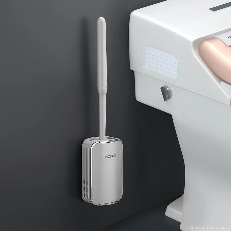 Escova Sanitária de Silicone com Suporte para Banheiro Lenogue Cinza/prata