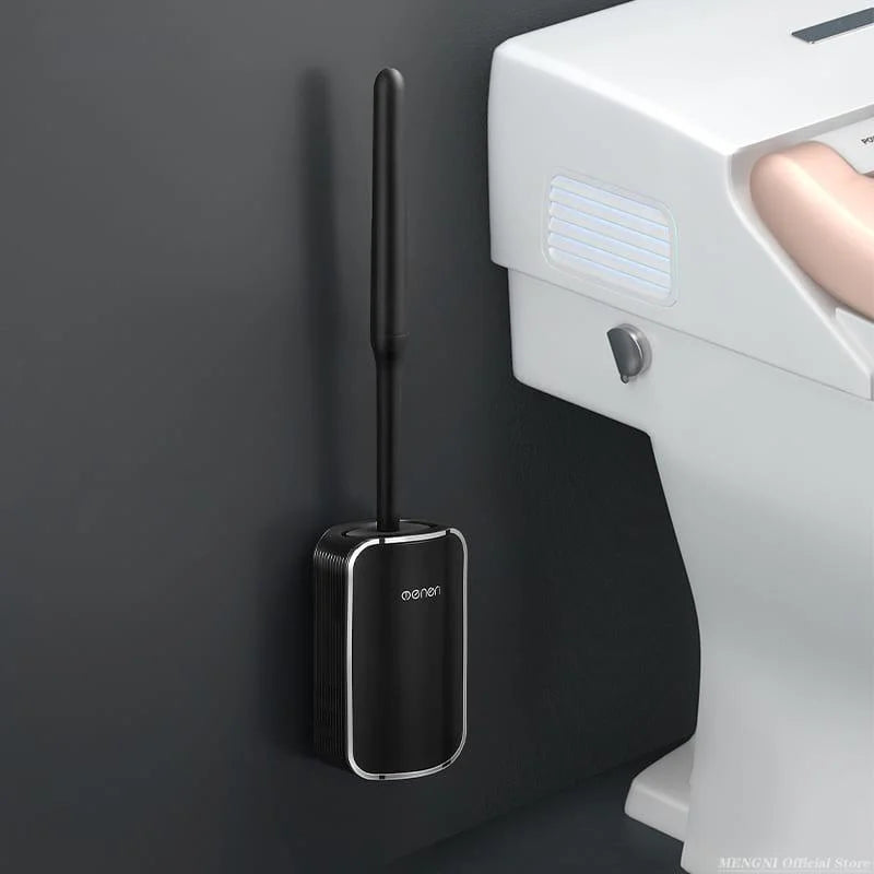 Escova Sanitária de Silicone com Suporte para Banheiro Lenogue Preto/prata