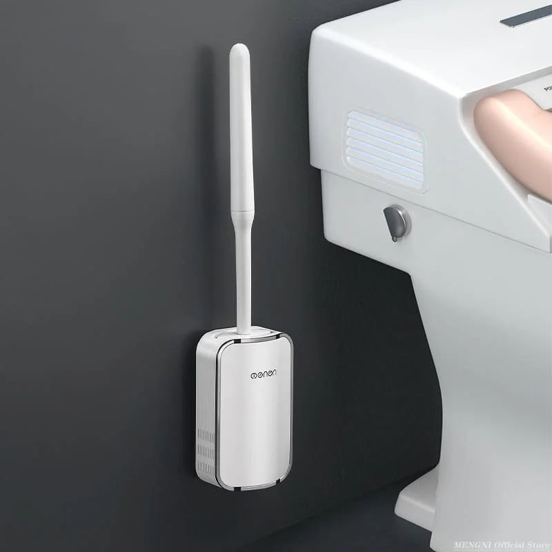 Escova Sanitária de Silicone com Suporte para Banheiro Lenogue Branco/prata