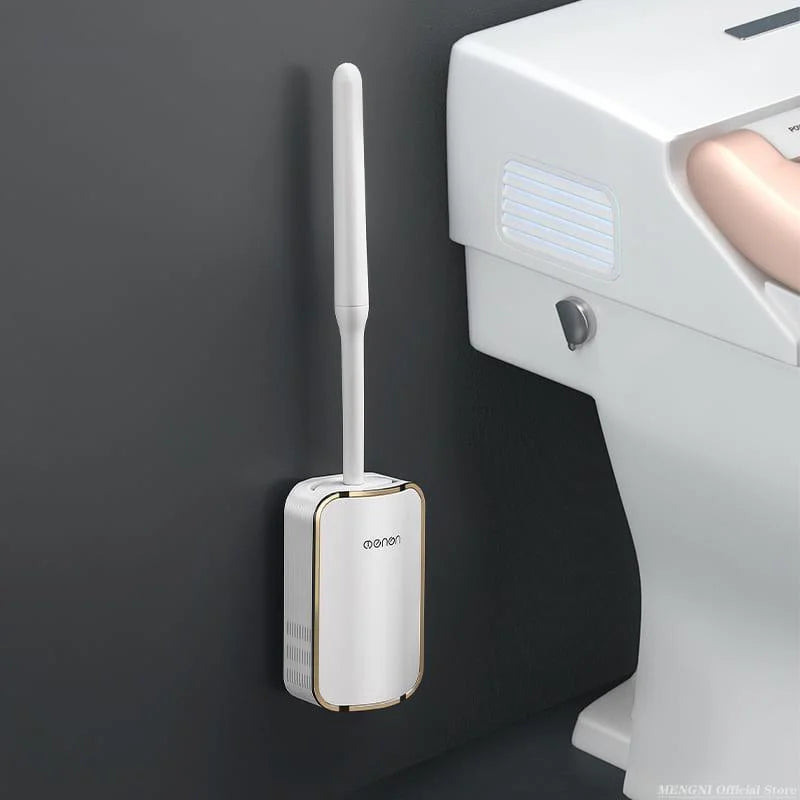 Escova Sanitária de Silicone com Suporte para Banheiro Lenogue Branco/dourado