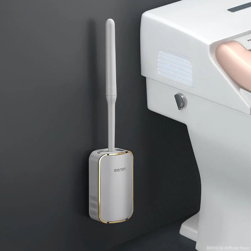 Escova Sanitária de Silicone com Suporte para Banheiro Lenogue Cinza/dourado
