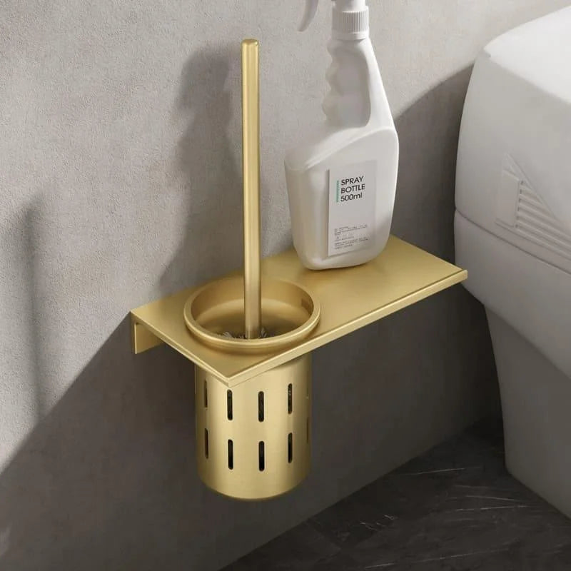 Escova Sanitária para Banheiro com Suporte em Alumínio Dourado Lenogue Estendido