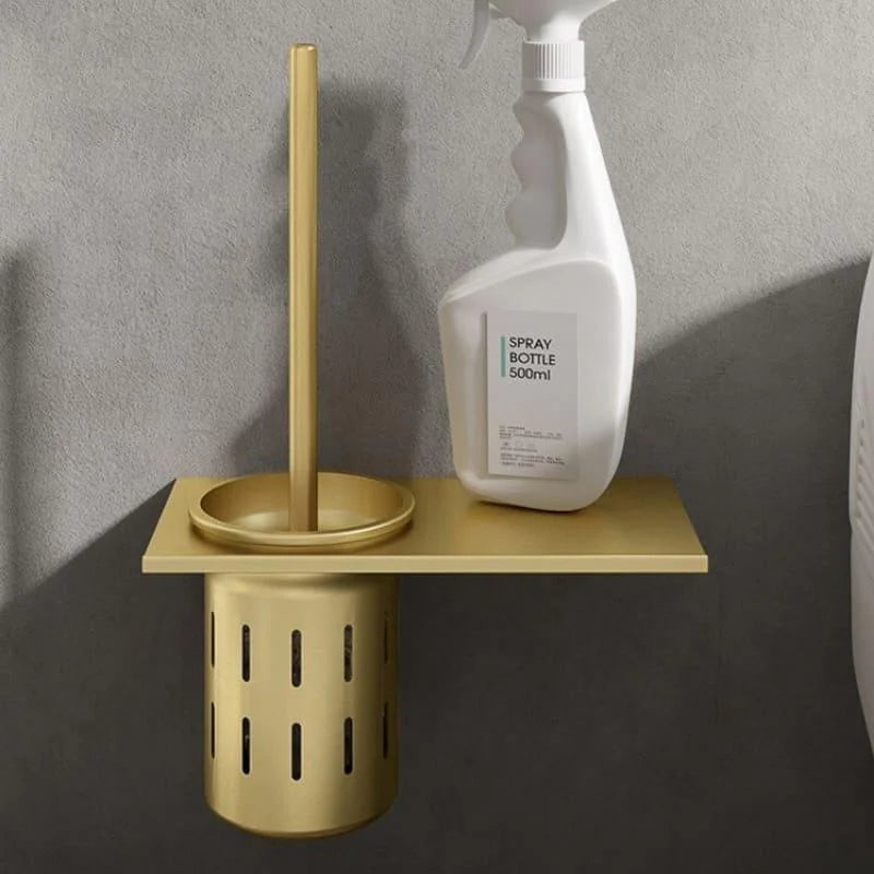 Escova Sanitária para Banheiro com Suporte em Alumínio Dourado Lenogue