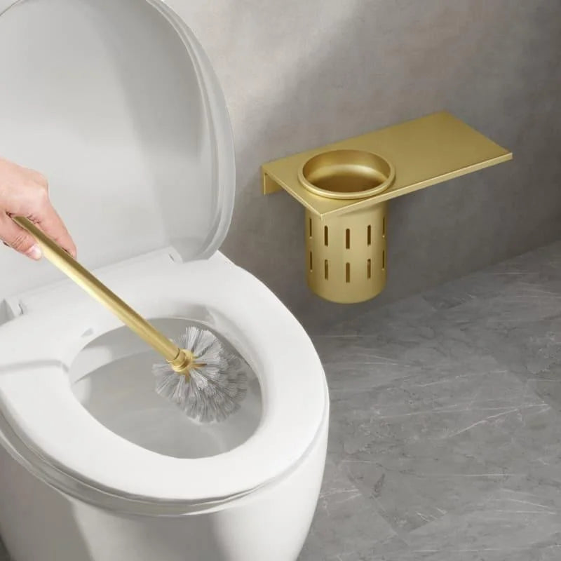 Escova Sanitária para Banheiro com Suporte em Alumínio Dourado Lenogue