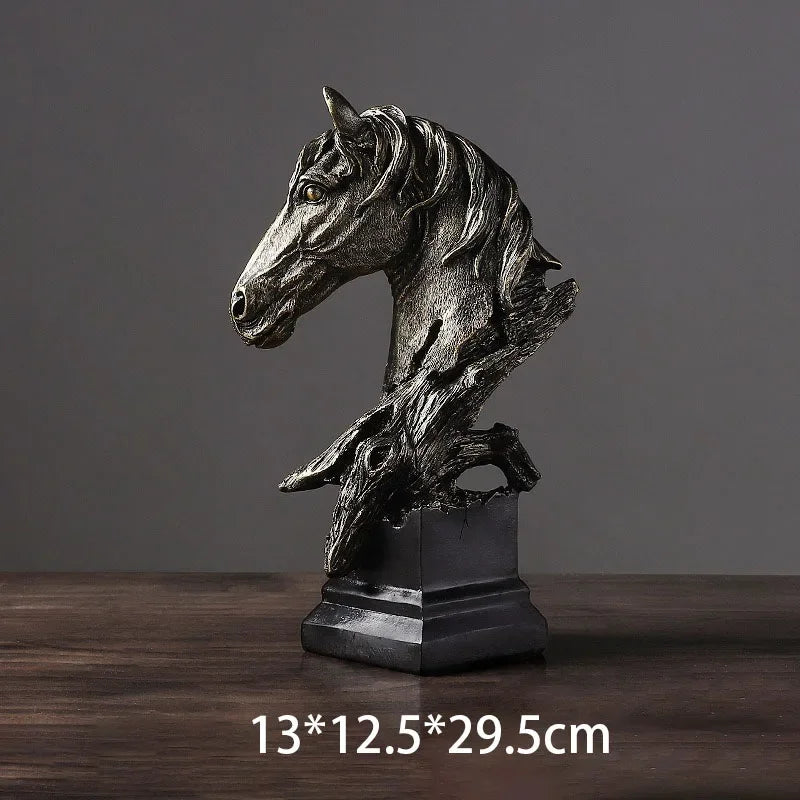 Escultura Cabeça de Cavalo em Resina Estilo Vintage Lenogue