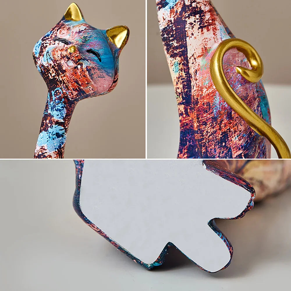 Escultura de Gato Estilo Europeu em Resina para Decoração Lenogue Gatos (2 Peças)
