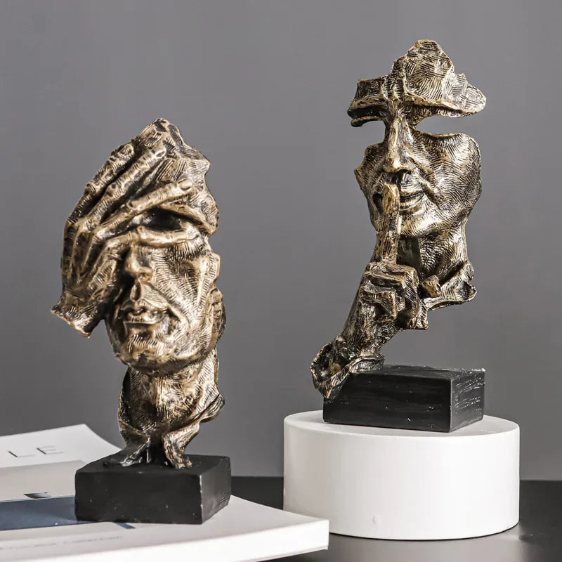Escultura de Rosto Abstrato Vintage em Resina não Fale Lenogue