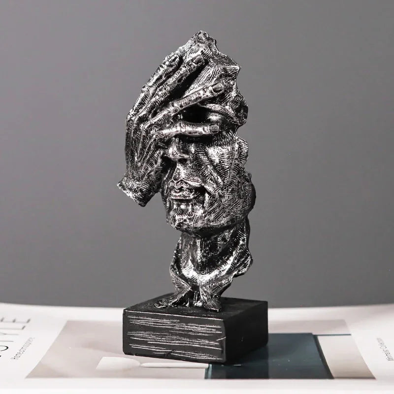 Escultura de Rosto Abstrato Vintage em Resina não Olhe Lenogue Prata