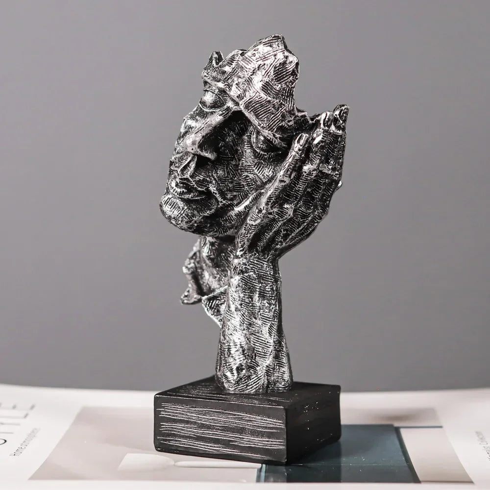 Escultura de Rosto Abstrato Vintage em Resina não Ouça Lenogue