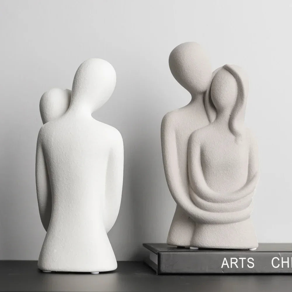 Escultura Nórdica de Casal Abstrato em Cerâmica Fosca Lenogue