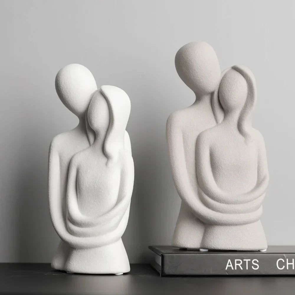 Escultura Nórdica de Casal Abstrato em Cerâmica Fosca Lenogue