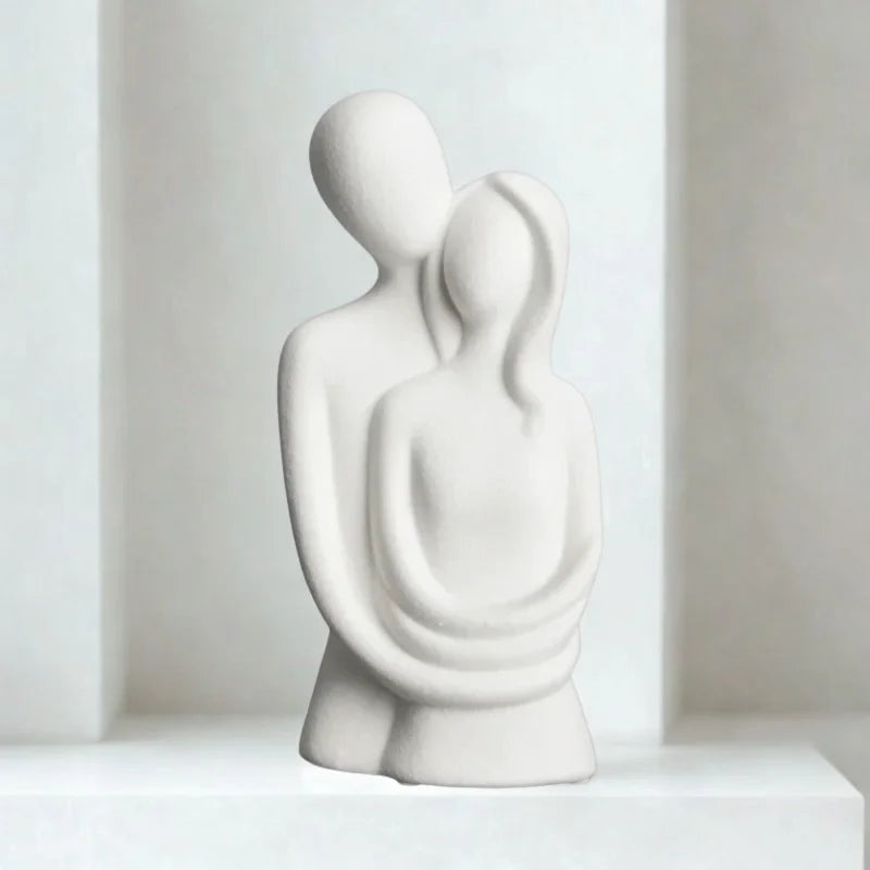 Escultura Nórdica de Casal Abstrato em Cerâmica Fosca Lenogue Branco
