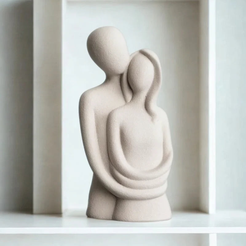 Escultura Nórdica de Casal Abstrato em Cerâmica Fosca Lenogue Cinza