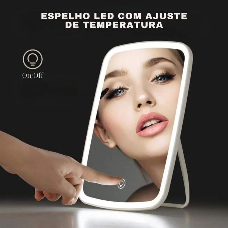 Espelho de Maquiagem com Led Ajustável e Bateria Recarregável Lenogue