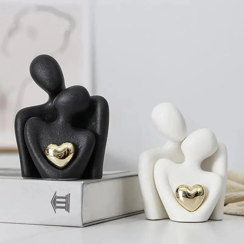 Estátua de Casal em Cerâmica para Decoração Moderna Lenogue