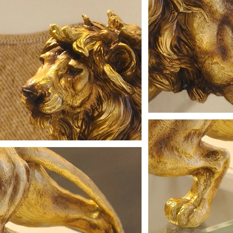 Estátua de Leão Dourado em Resina para Decoração Lenogue