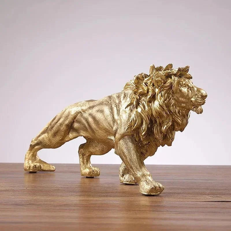 Estátua de Leão Dourado em Resina para Decoração Lenogue