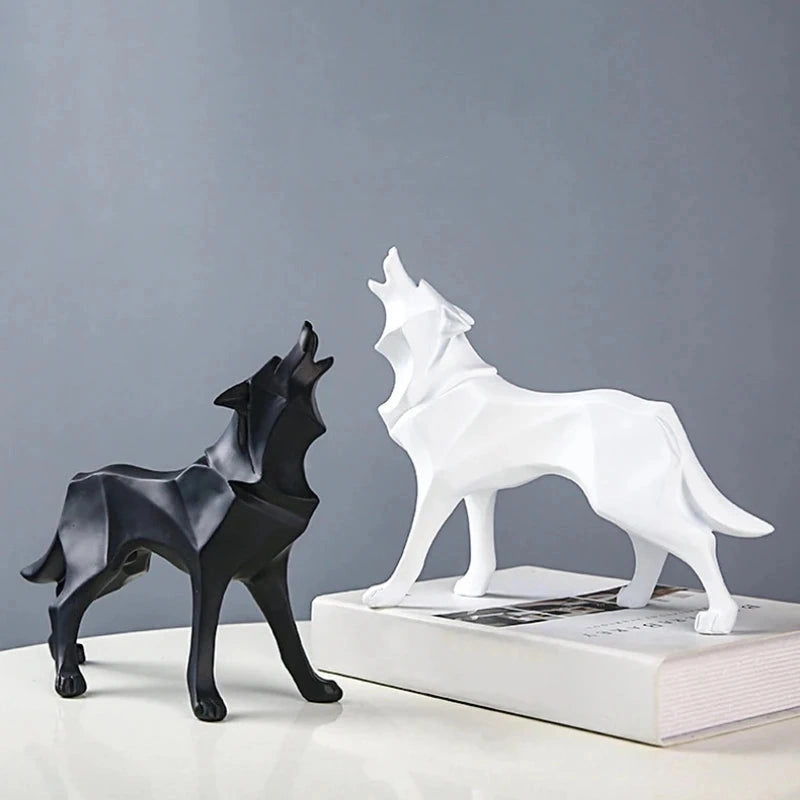 Estátua de Lobo Geométrico em Resina Estilo Nórdico Lenogue