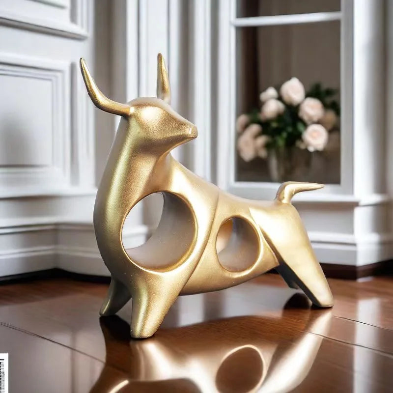 Estátua de Touro Dourado Abstrata em Resina para Decoração Lenogue