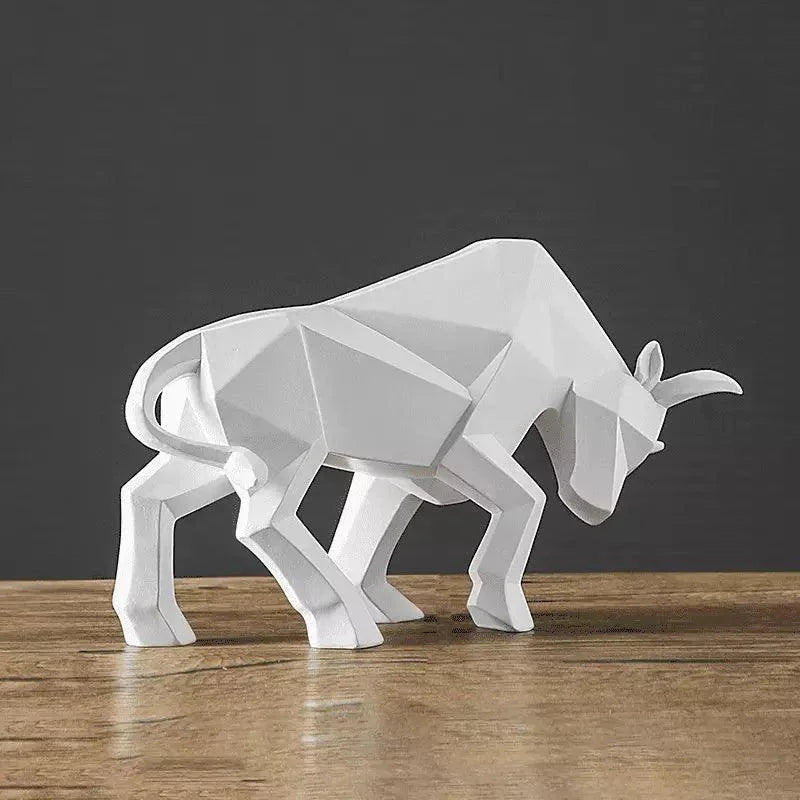 Estátua de Touro em Resina para Decoração Mesa Lenogue Branco