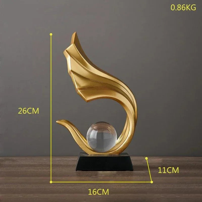 Estátua Moderna de Resina com Bola Cristal para Decoração Lenogue Mod.01 (28 Cm)