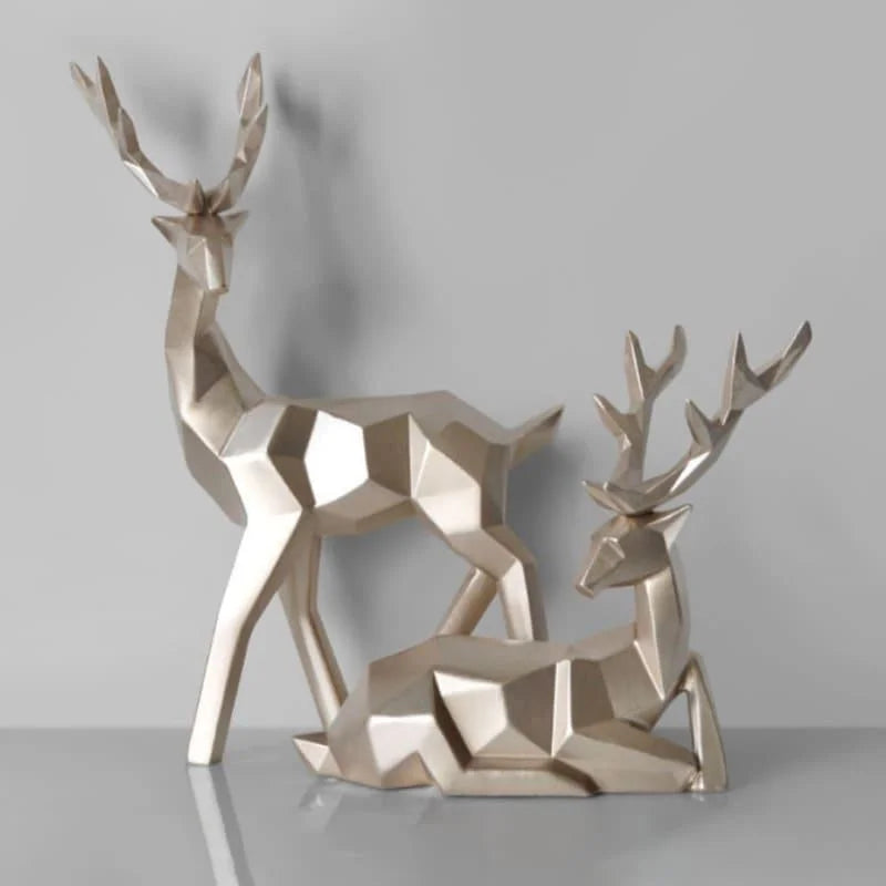Estátuas de Cervo para Decoração Mesa em Resina 2 Peças Lenogue Dourado