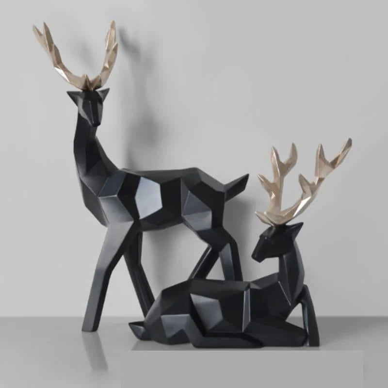 Estátuas de Cervo para Decoração Mesa em Resina 2 Peças Lenogue Preto