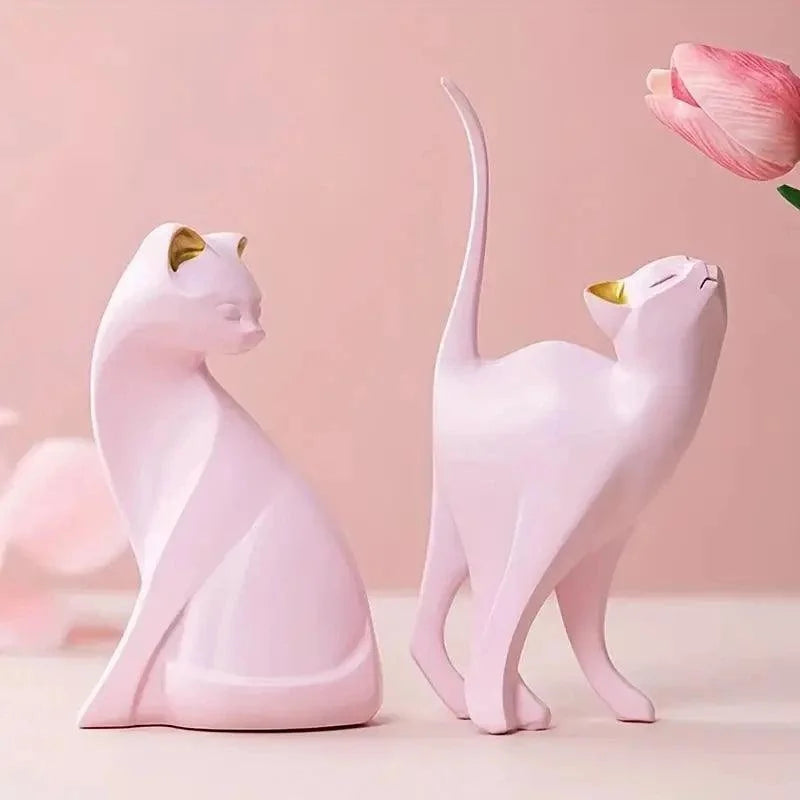 Estátuas de Gatos Decorativas em Resina para Decoração Lenogue