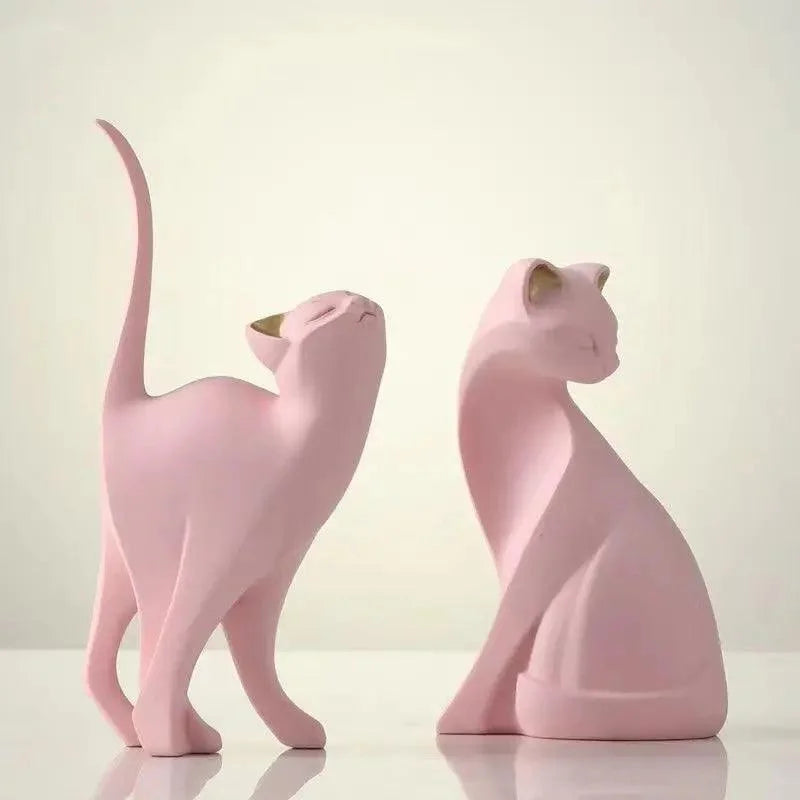 Estátuas de Gatos Decorativas em Resina para Decoração Lenogue