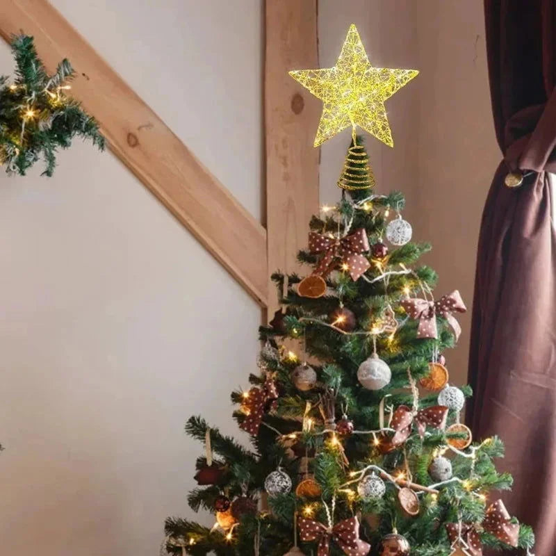 Estrela Led Ferro para Topo de árvore Natal Fio Cobre Lenogue Dourado