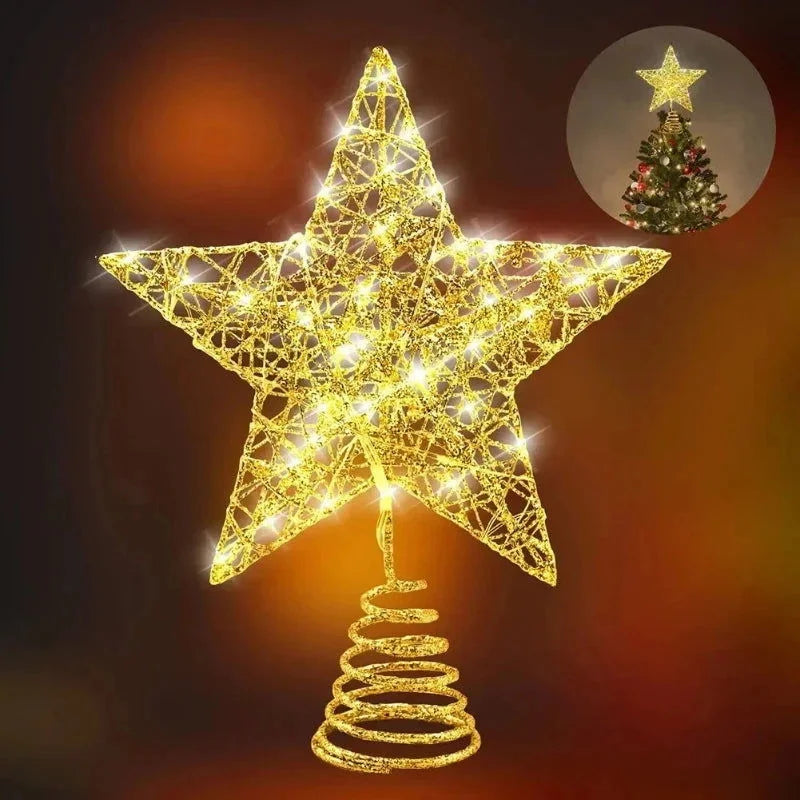 Estrela Led Ferro para Topo de árvore Natal Fio Cobre Lenogue Dourado