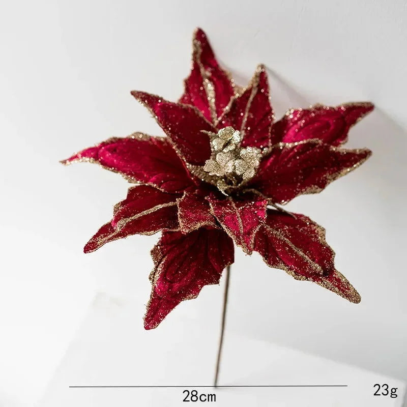 Flor Decorativa Natalina Flanela Dourada para Arranjos e árvore Lenogue