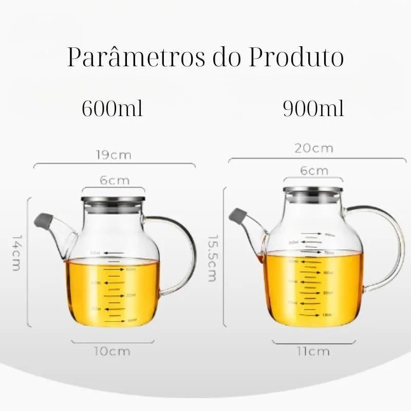 Garrafa Porta Azeite e Vinagre de Vidro Borossilicato com Tampa Hermética Lenogue