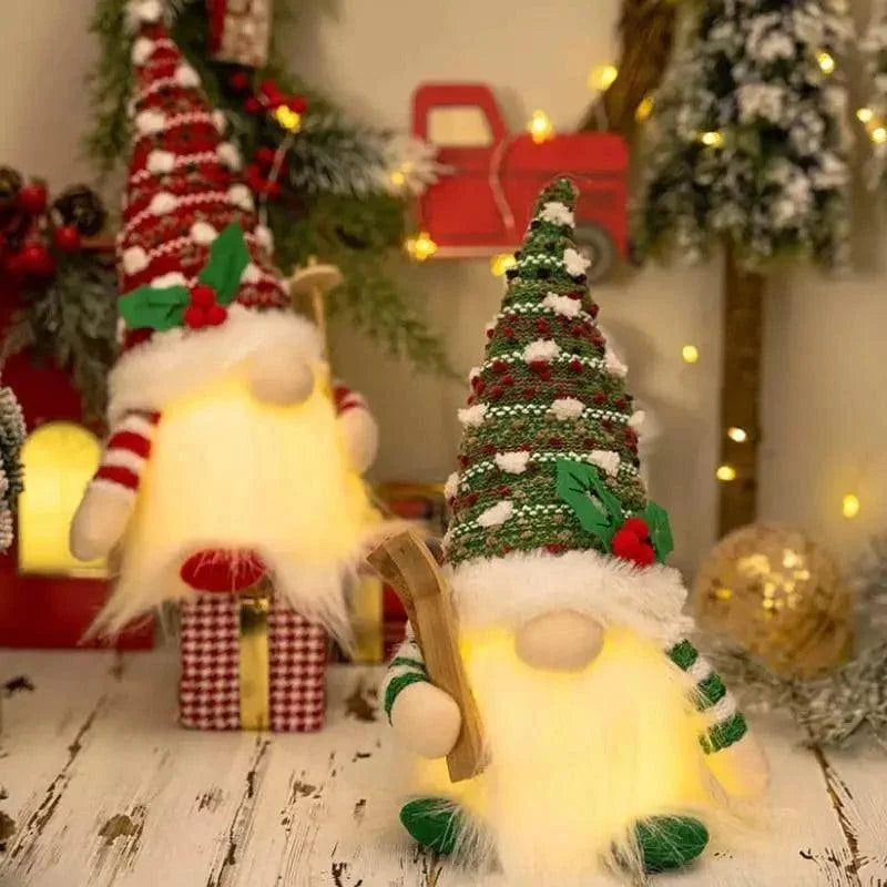 Gnomo de Natal Iluminado com Led para Decoração Lenogue Vermelho e Verde (2 Peças)