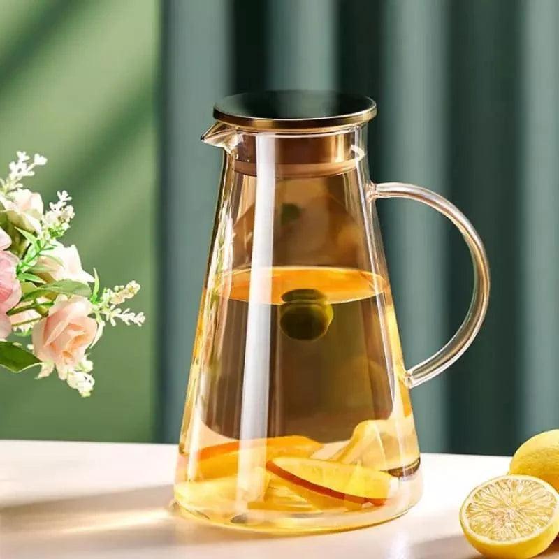 Jarra de Vidro Borossilicato com Tampa para Bebidas 2l Lenogue âmbar