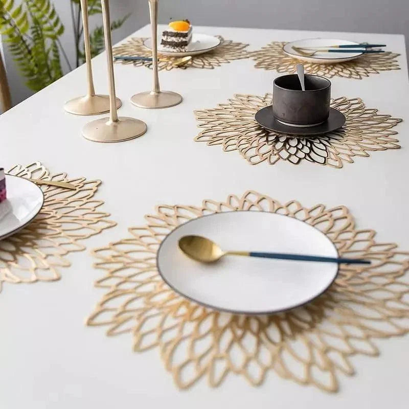 Jogo Americano Texturizado Antiderrapante para Mesa Decorativa Lenogue Dourado / 4 Peças