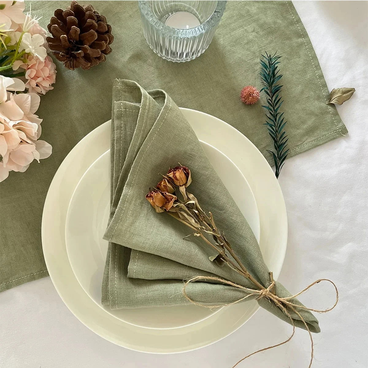 Jogo de Guardanapos em Poliéster Durável para Mesa Jantar Lenogue Verde - 6 Peças