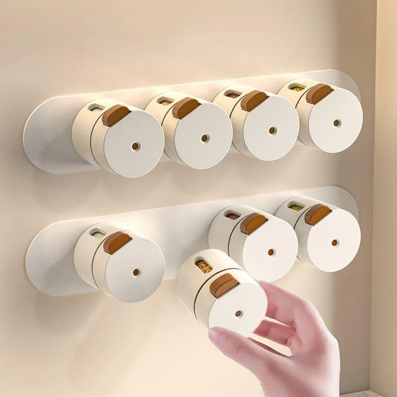 Kit 6 Porta Temperos Magnéticos de Parede com Dosador Lenogue Peças + Barra Magnética