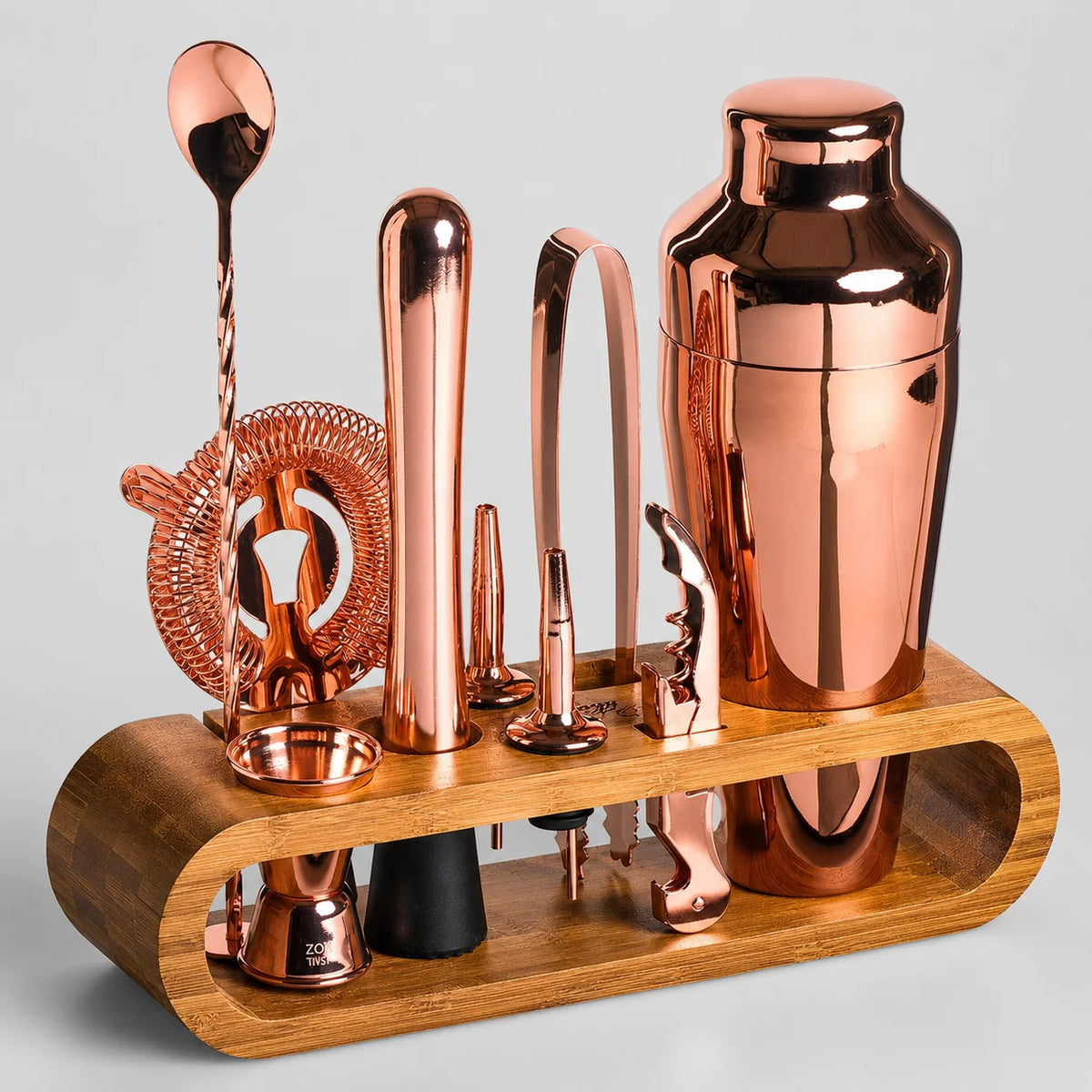 Kit Bartender 10 Peças de Aço Inox com Suporte Bambu Lenogue Rosa