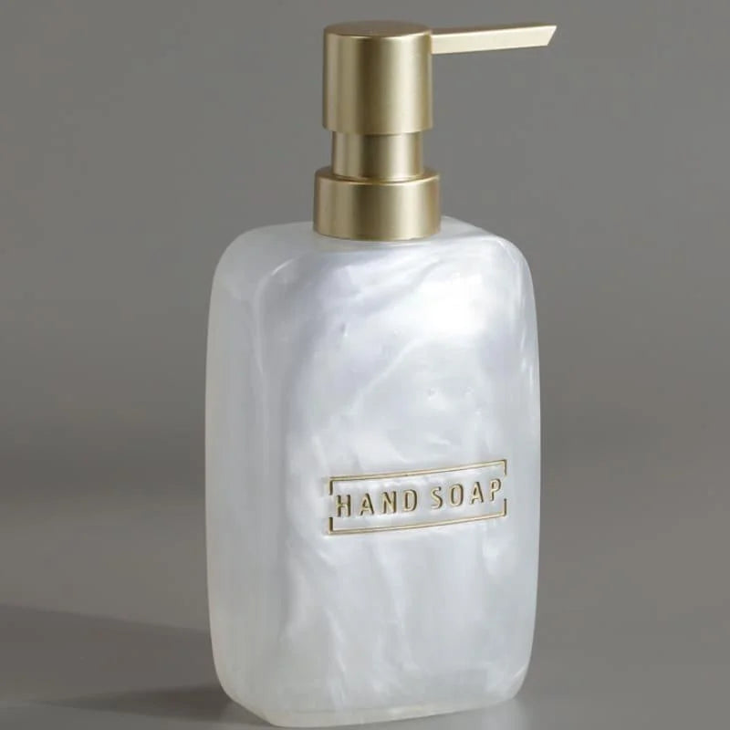 Kit para Banheiro Resina Dourado com Dispenser e Porta Escova 3 Peças Lenogue Branco Pérola