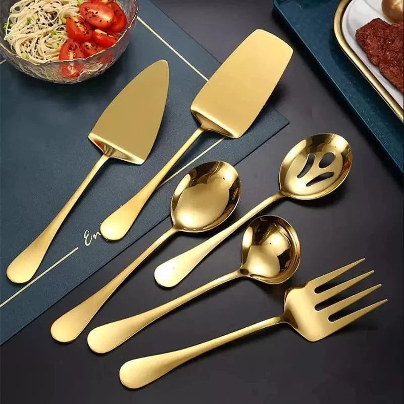 Kit Utensílios de Cozinha 6 Peças em Aço Inox Dourado Lenogue