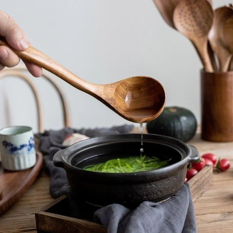 Kit Utensílios de Cozinha 7 Peças em Madeira Teca Lenogue (conj. Peças)