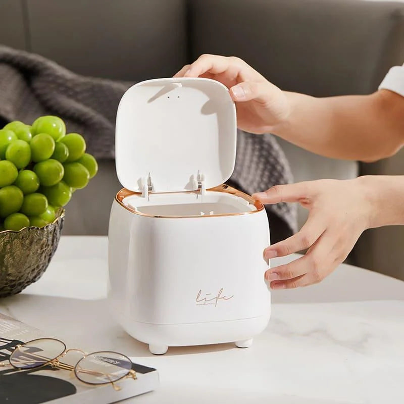 Lixeira de Mesa Corbeille Pressão Bicolor Dourada Lenogue